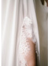 Off Shoulder Ivory Chiffon Lace Slit Bohemian Wedding Dress